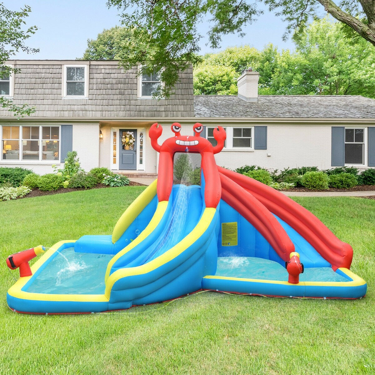 BOUNTECH Inflatable Water Slide | Crab Themed Bouncer Park w/Double Slides