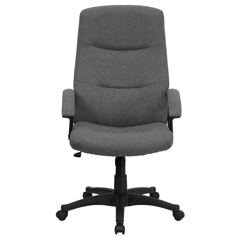 Emma and Oliver High Back Gray Fabric Swivel Office Chair with Two Line Stitch Back