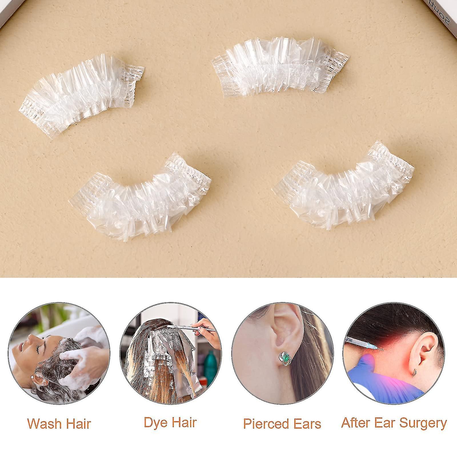 100 Pcs Ear Caps Waterproof Disposable Ear Protectors Plastic Ear Covers For Showering， Bathing， Dye Hair