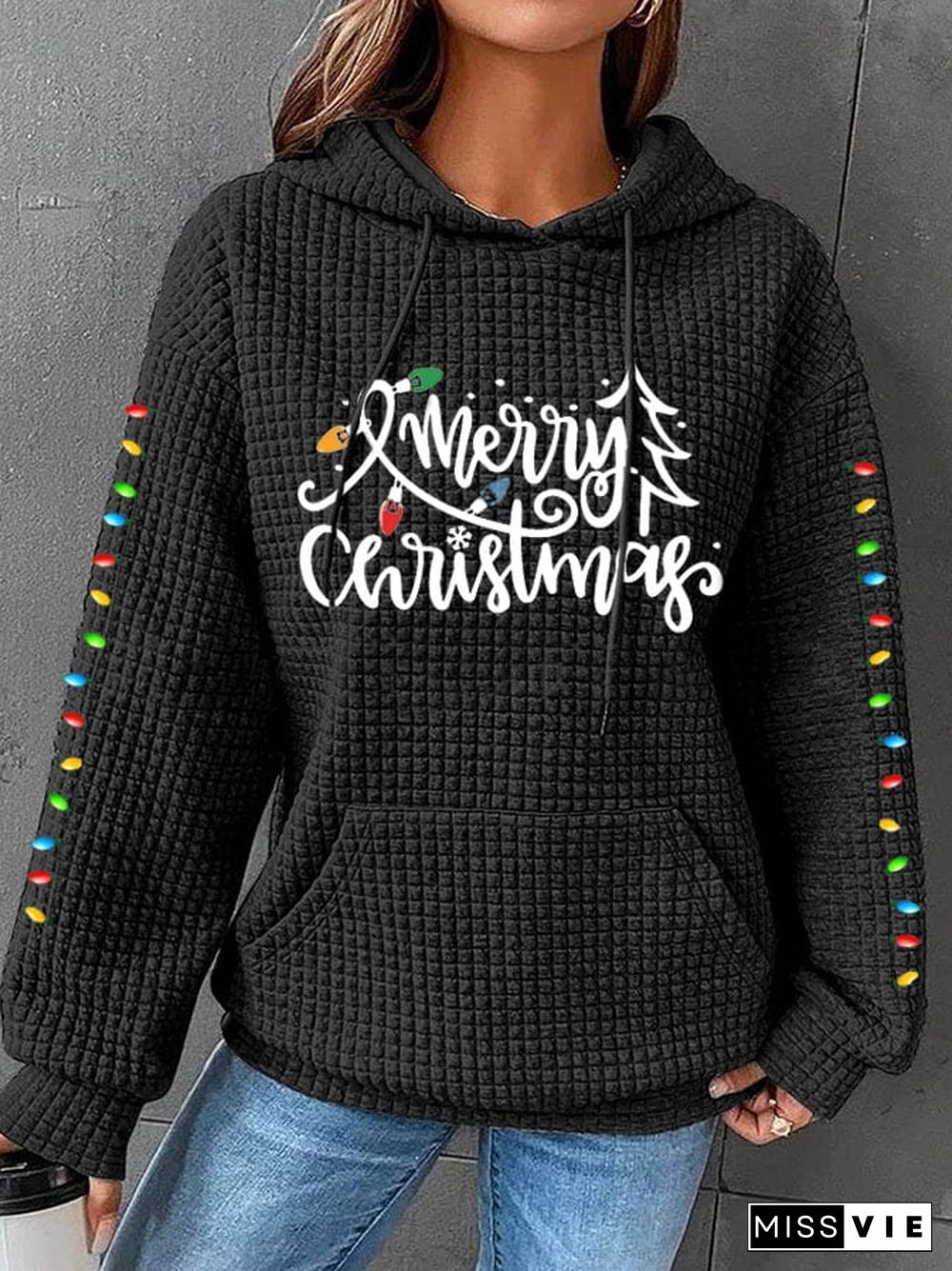 Women's Merry Christmas Christmas Tree Casual Waffle Hoodie