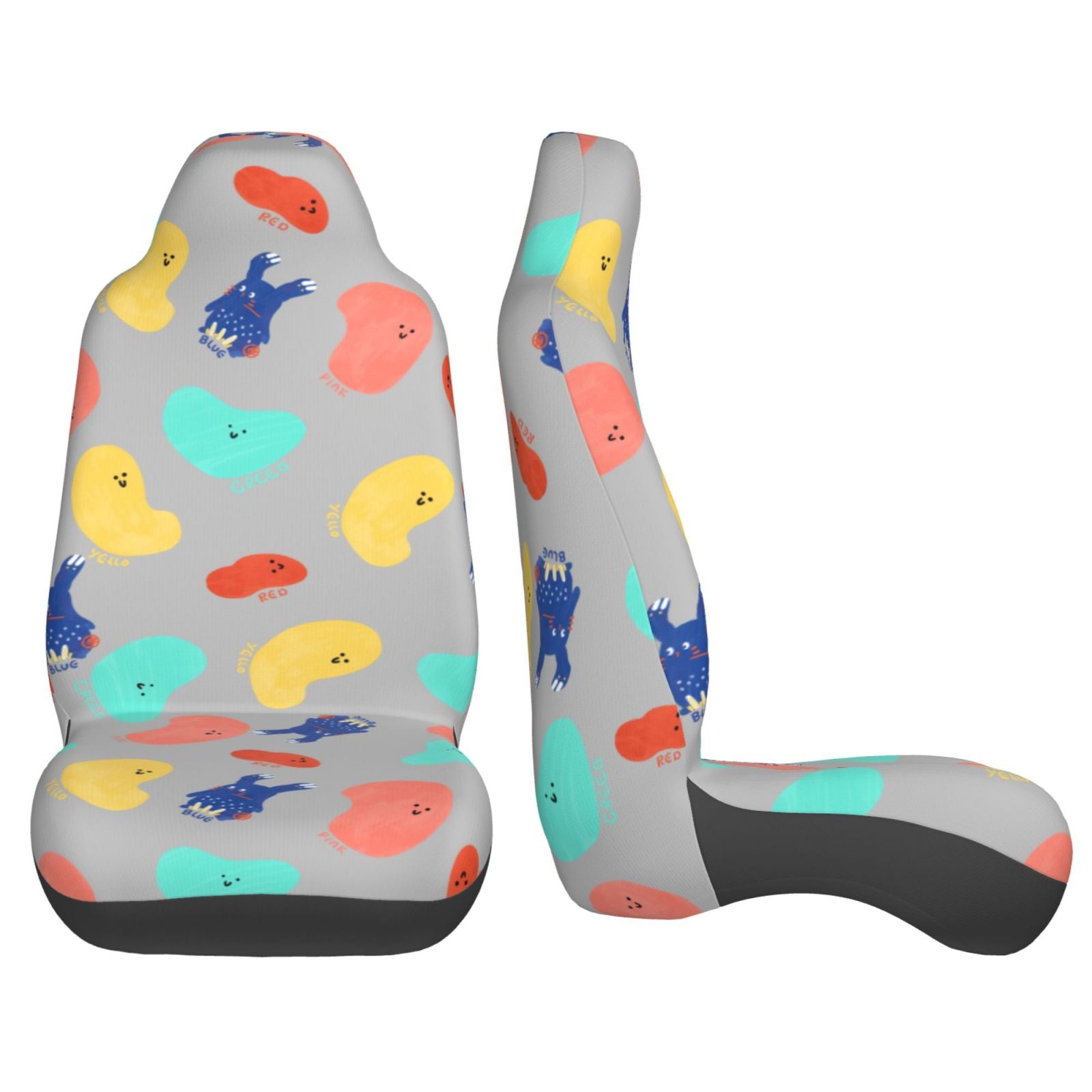 TEQUAN Front Seat Covers， Cartoon Graffiti Hand Painting Rabbit Pattern 2 Piece Car Seat Cover Fit Most Car SUV Truck Van