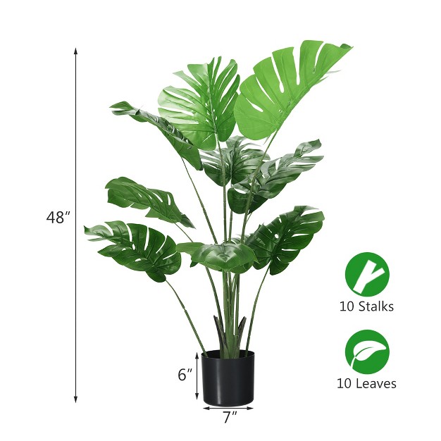 Costway 4ft Artificial Monstera Deliciosa Plant Palm Tree W Cement filled Pot Indoor Outdoor