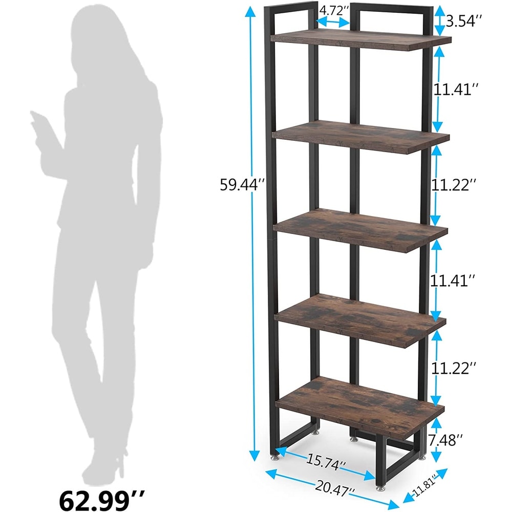 5 Tier Corner Shelf  Industrial Wood Bookshelves  Display Plant Stand