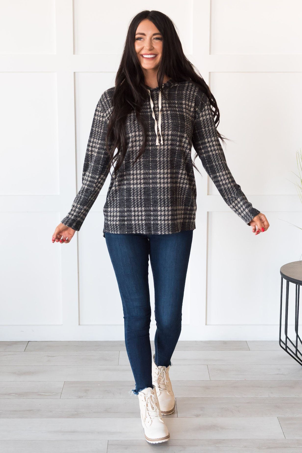 Daylight Stroll Houndstooth Modest Hoodie