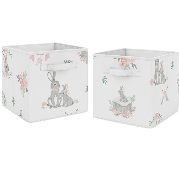 Sweet Jojo Designs Girl Set Of 2 Kids x27 Decorative Fabric Storage Bins Bunny Floral Pink Grey And White