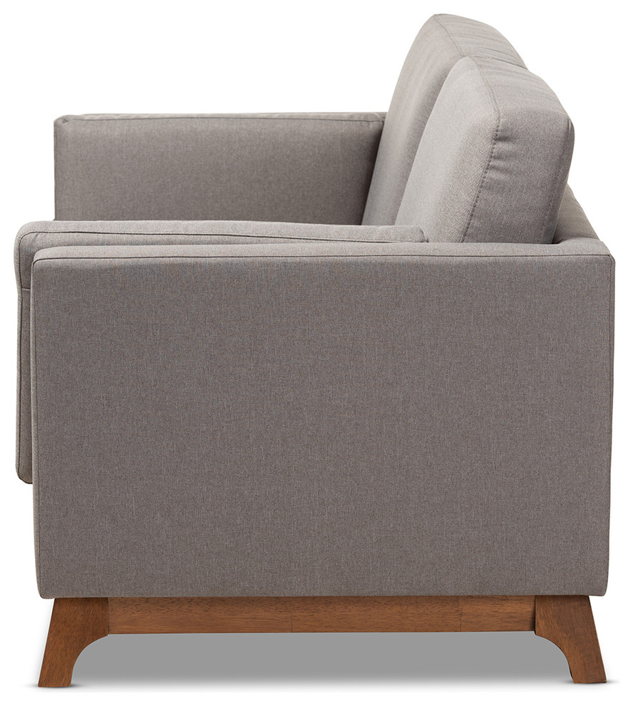 Lion Mid Century Modern Gray Fabric Walnut Wood 2 Seater Loveseat   Midcentury   Loveseats   by Baxton Studio  Houzz