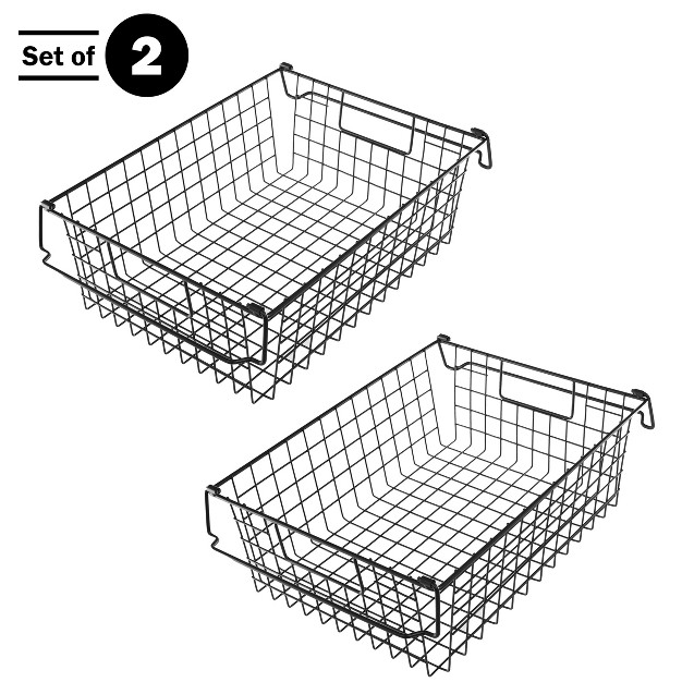 Home complete Set Of 2 Wire Storage Bins Shelf Organizers With Handles For Toy Kitchen Closet And Bathroom