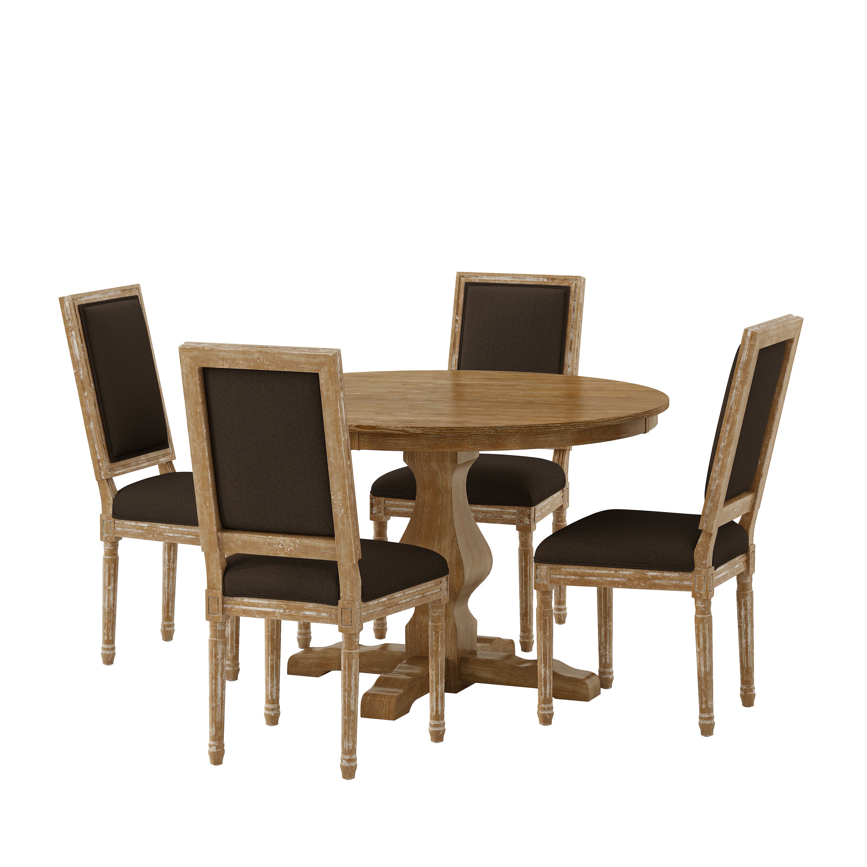 Merlene French Country Fabric Upholstered Wood 5 Piece Circular Dining Set