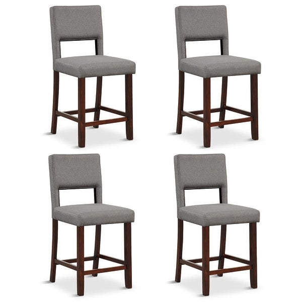 Gymax 4-Piece Linen Fabric/PVC Leather Counter Height Bar Stool Set w/