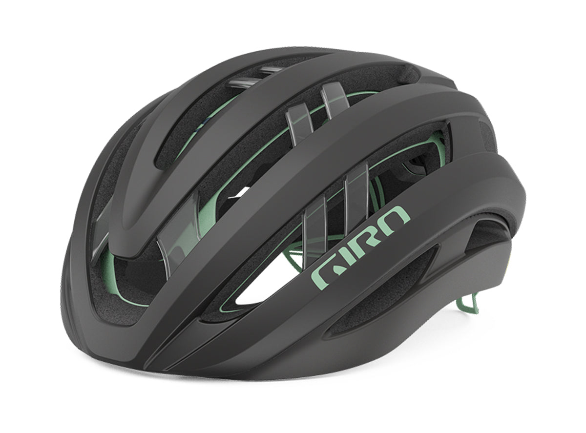 Giro Aries Spherical Road Helmet - Matt Coal-Spruce Green - 2023