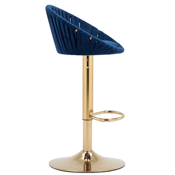 Modern Velvet Counter Height Barstools， with Low Back Ajustable Swivel Kitchen Bar Chairs with Gold Footrest， Set of 2