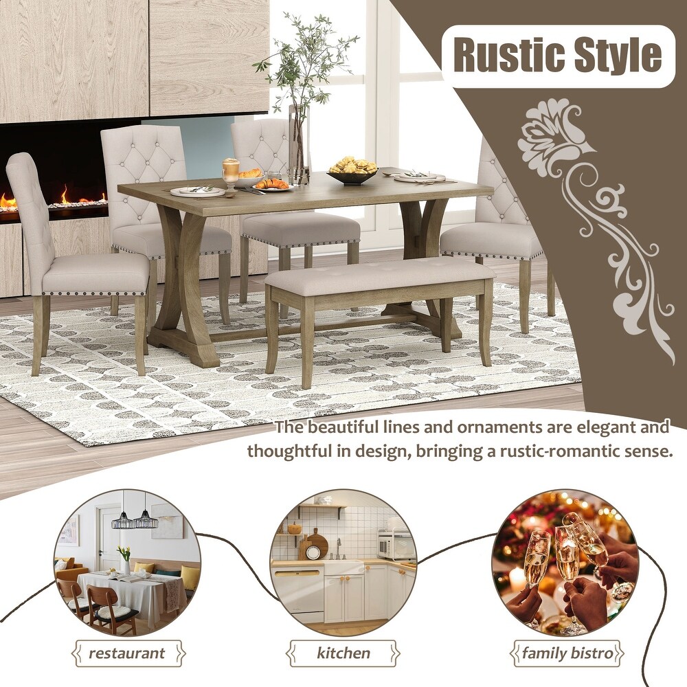 Classic Farmhouse 6 Piece Dining Set with 60\