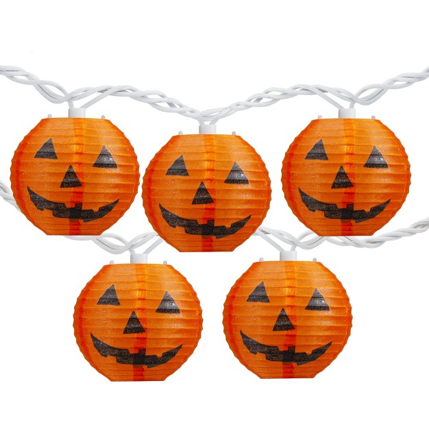 Northlight 10 count Orange Jack o lantern Paper Lantern Halloween Lights 8 5ft White Wire