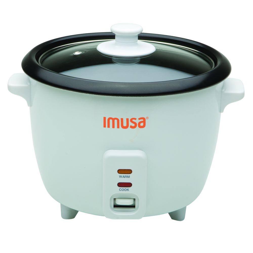 IMUSA 8-Cup Non-Stick White Rice Cooker with Non-Stick Cooking Pot GAU-00013