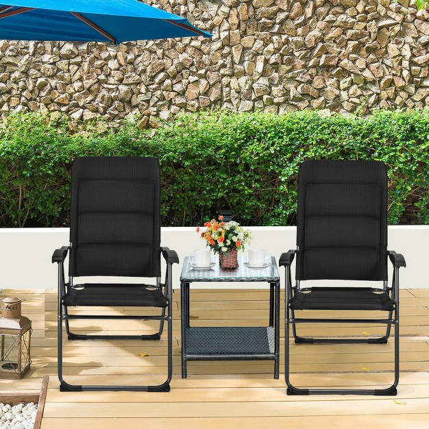 Costway 2pcs Patio Folding Chairs Back Adjustable Reclining Padded Garden Furniture