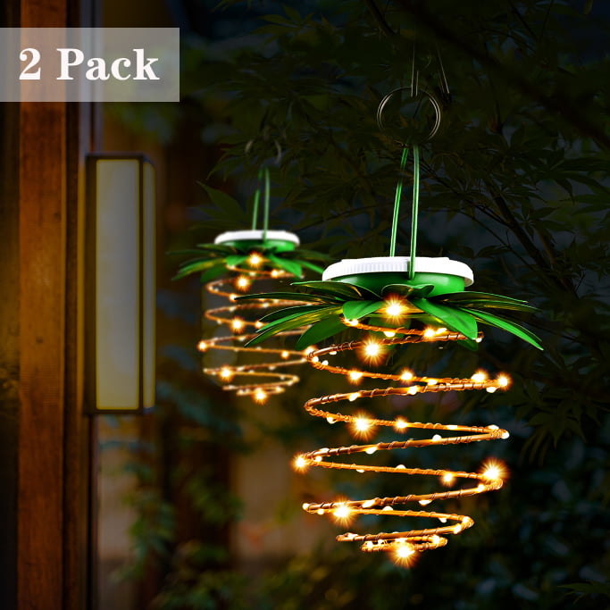 2 Pack Solar Lantern Lights，Outdoor Garden Hanging Lantern-Waterproof LED Flickering Flameless Pineapple Mission Lantern for Table，Outdoor，Party