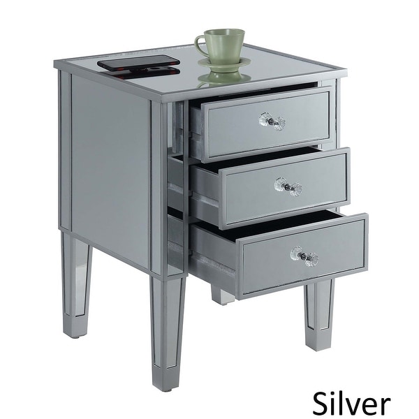 Silver Orchid Beatriz Silver 3 Drawer Mirrored End Table