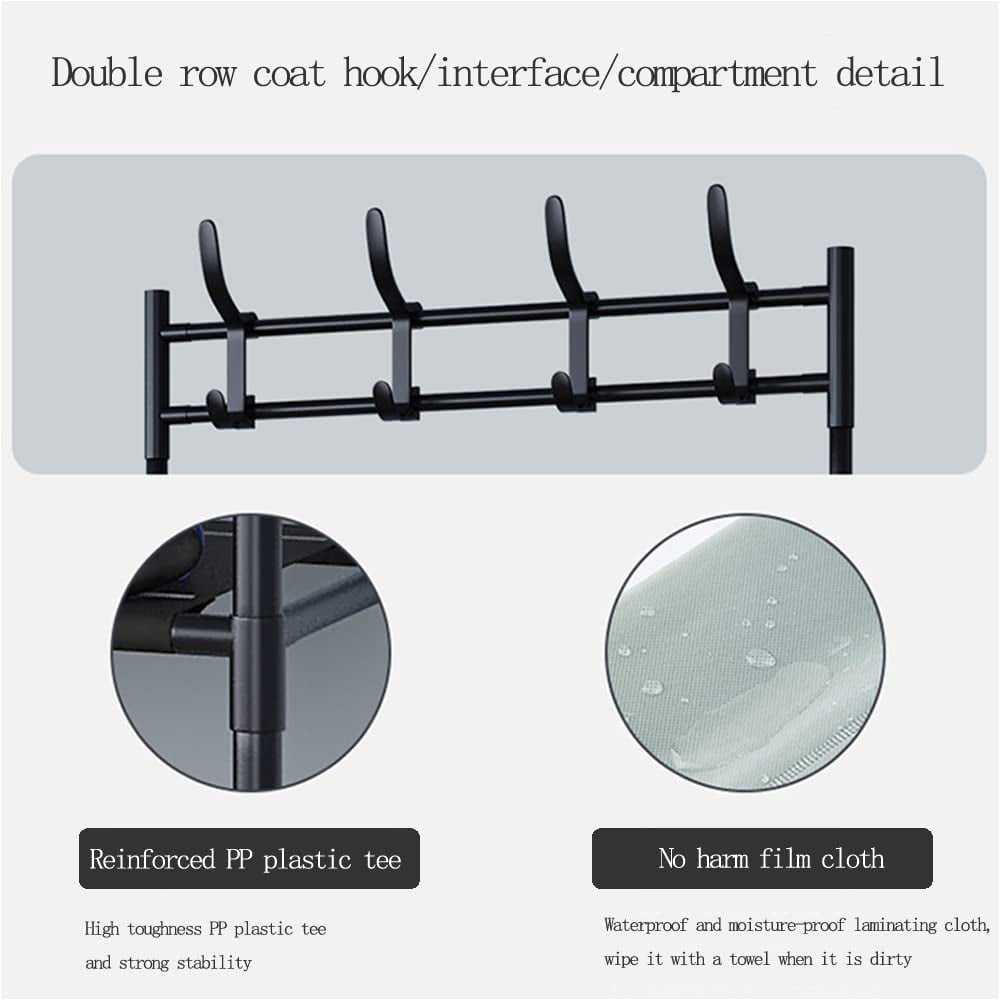 4-Tier Entryway Coat Rack with Shelf 3 in 1 Coat Rack Storage Rack with 8 Double Hooks， White