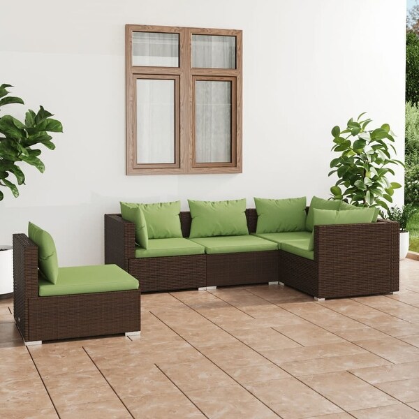 vidaXL Patio Lounge Set with Cushions Poly Rattan Brown