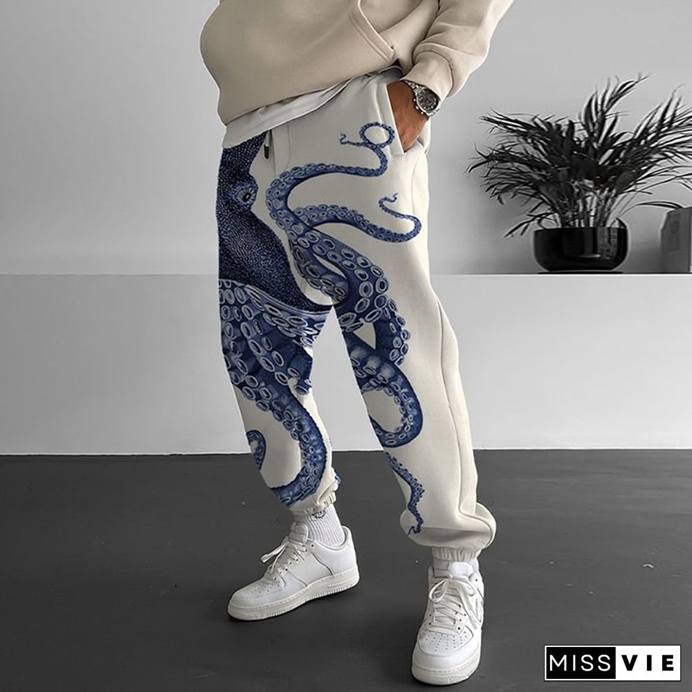 Men's Japanese Art Octopus Graphic Printed Casual Sweatpants