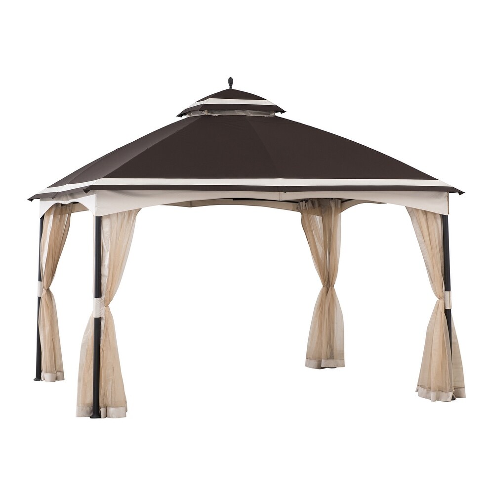 Sunjoy 10.5 ft. x 13 ft. Tan and Brown 2 tier Steel Gazebo