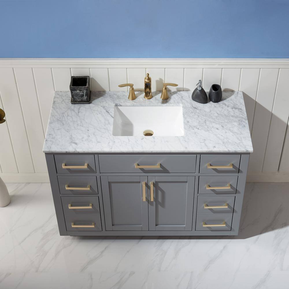 Altair Ivy 48 in. Bath Vanity in Gray with Carrara Marble Vanity Top in White with White Basin 531048-GR-CA-NM