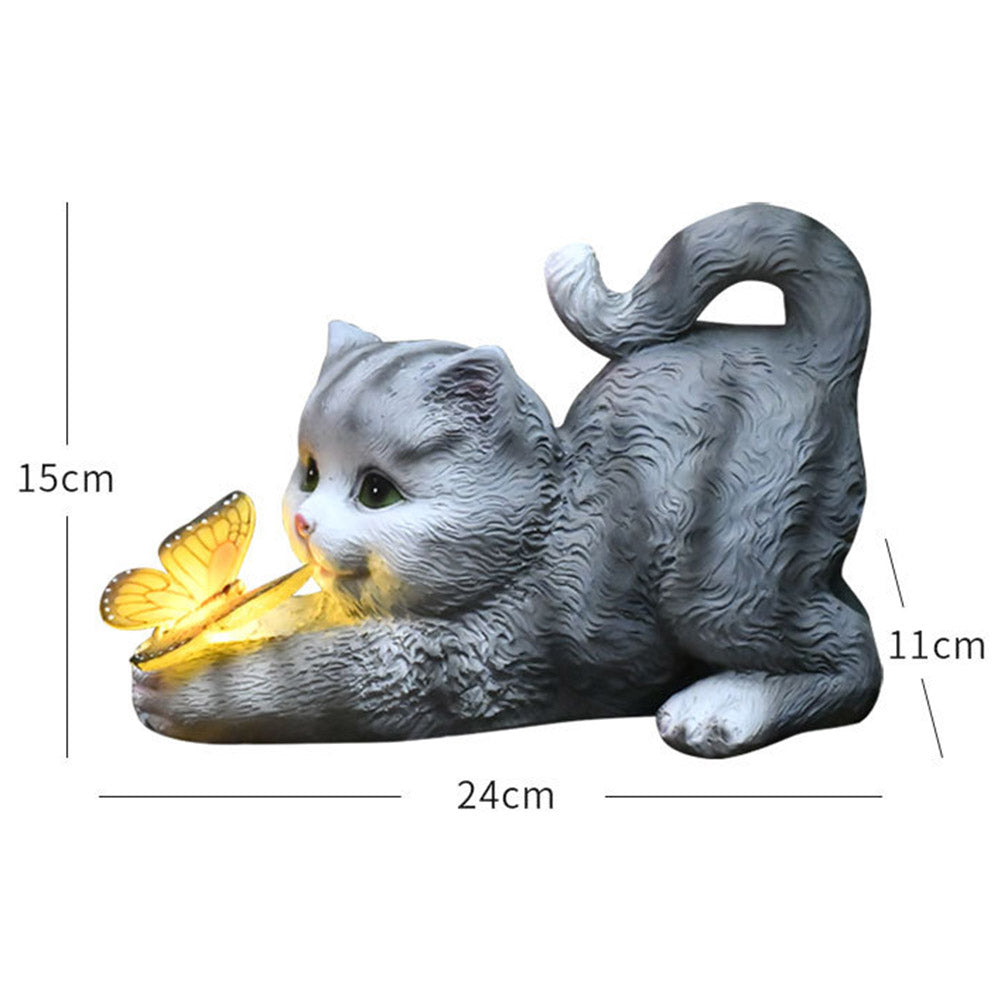 TBOLINE Solar Lights Cat Statue Sculpture Outdoor Garden Lawn Figurines (Grey)