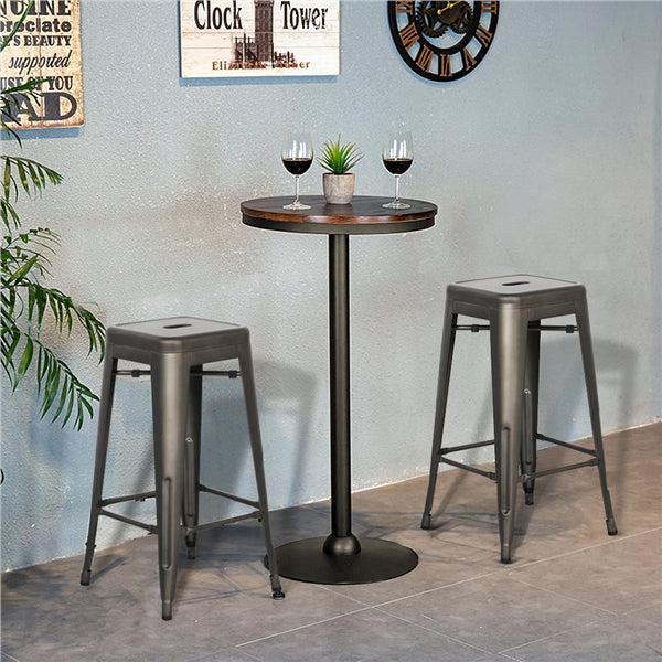 Alden Design Industrial Metal 30 Stackable Backless Bar Height Stools， Set of 4， Gunmetal Gray