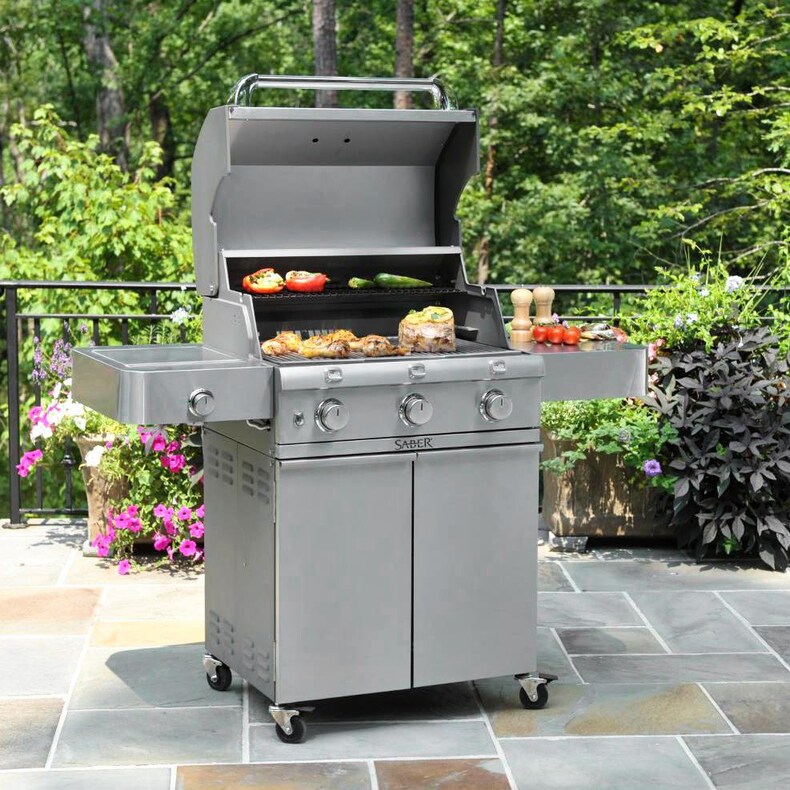 Saber Deluxe Stainless 500 32-Inch 3-Burner Infrared Propane Gas Grill With Side Burner