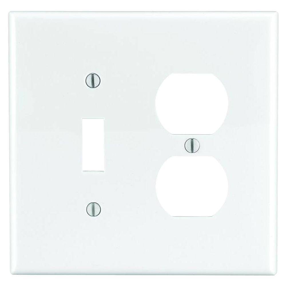 Leviton White 2-Gang 1-Toggle1-Duplex Wall Plate (1-Pack) R52-0PJ18-00W