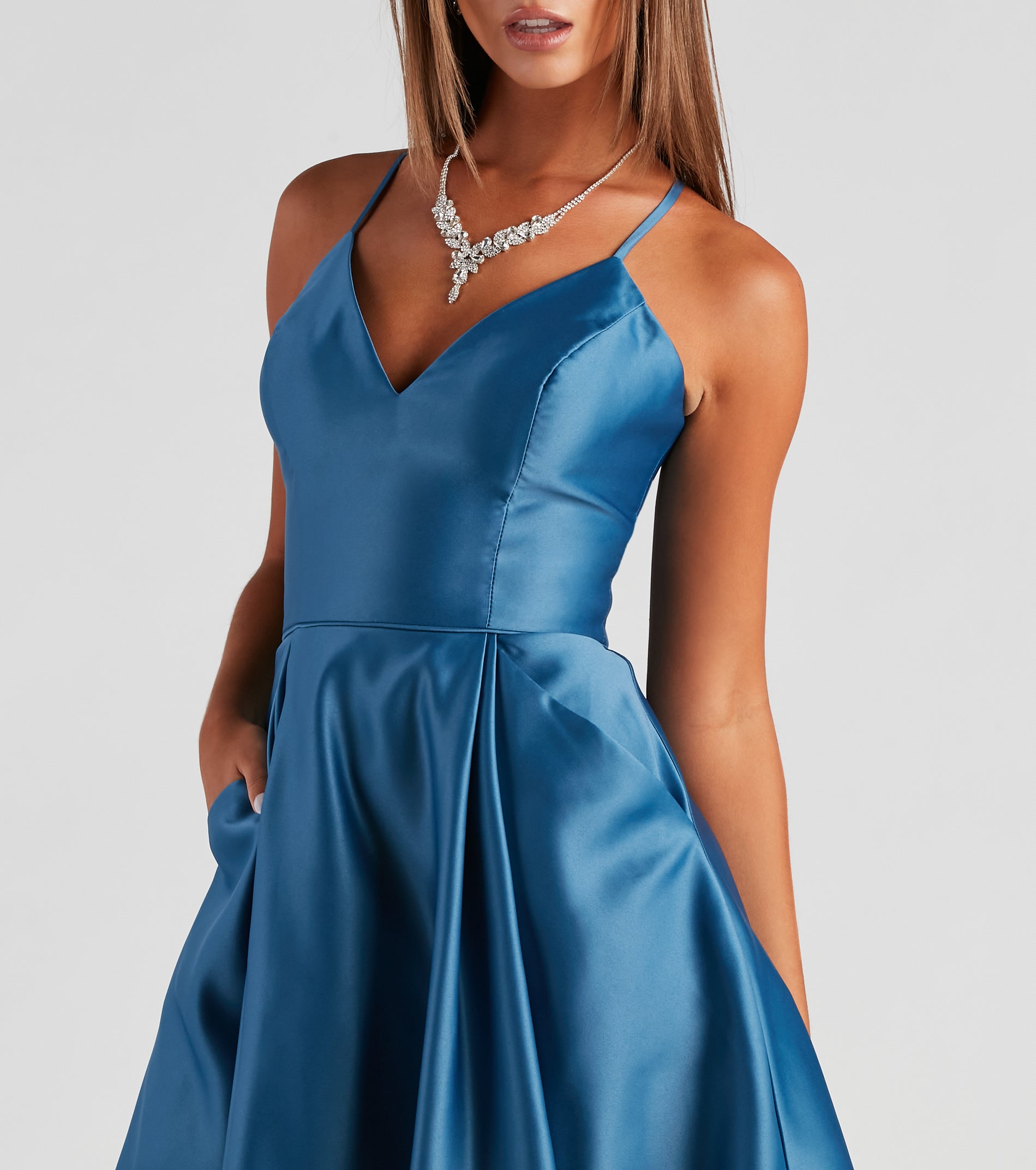 Lacie Satin V-Neck Skater Dress