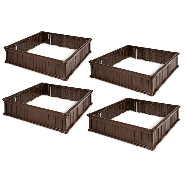 Costway 4 Pcs 48.5'' Raised Garden Bed Square Plant Box Planter Flower Vegetable Brown