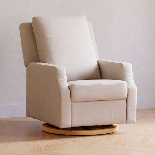 Namesake Crewe Electronic Swivel Glider Recliner Performance Cream Eco weave light Wood Base