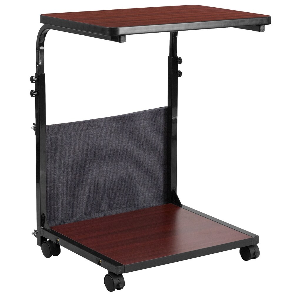 Mobile Sit/Stand Mahogany Desk w/ Removable Pouch (Adj Range 27\