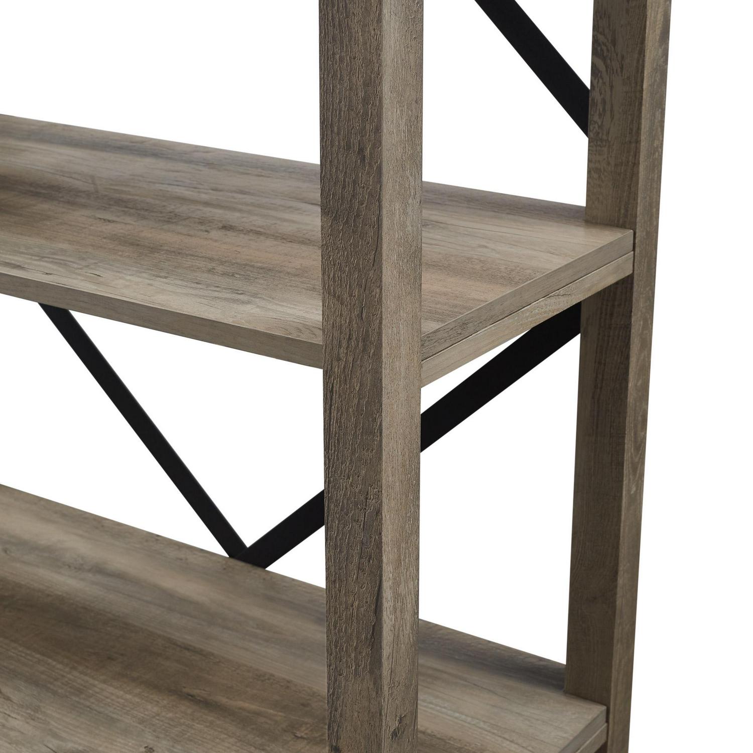 Desert Fields Rustic Industrial 4-Shelf Bookshelf， Gray Wash