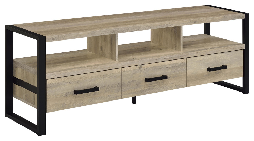 James 3 drawer Composite Wood 60 quotTV Stand Antique Pine   Modern   Entertainment Centers And Tv Stands   by Modon  Houzz