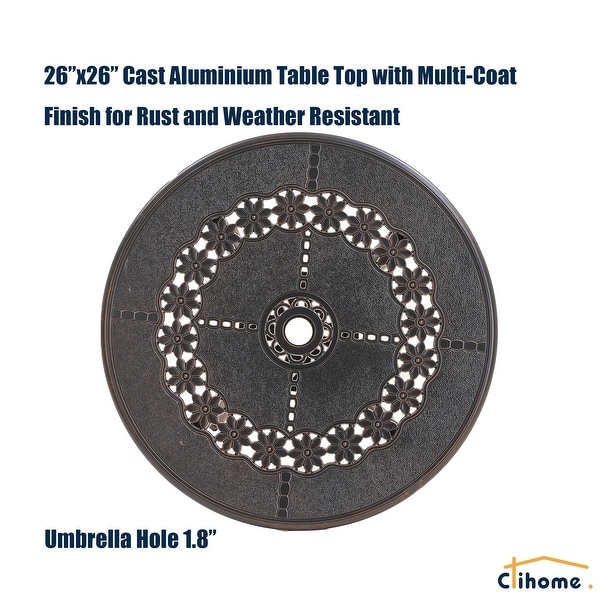 Clihome 3Piece Outdoor Cast Aluminum Bistro Set with Umbrella Hole