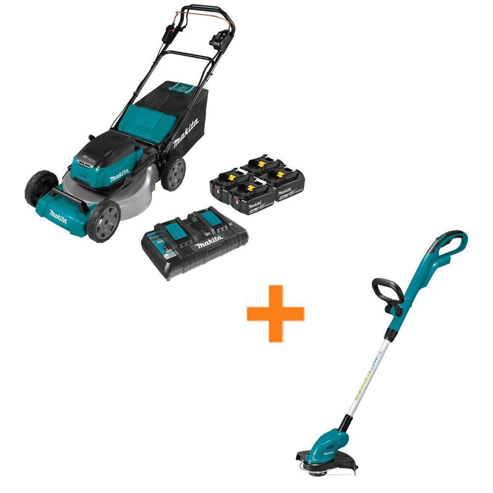 Makita 18-Volt X2 (36V) LXT Cordless 21 in. Self-Propelled Commercial Lawn Mower Kit (4 Batteries 5.0Ah)  Bonus String Trimmer XML08PT1-XRU02Z