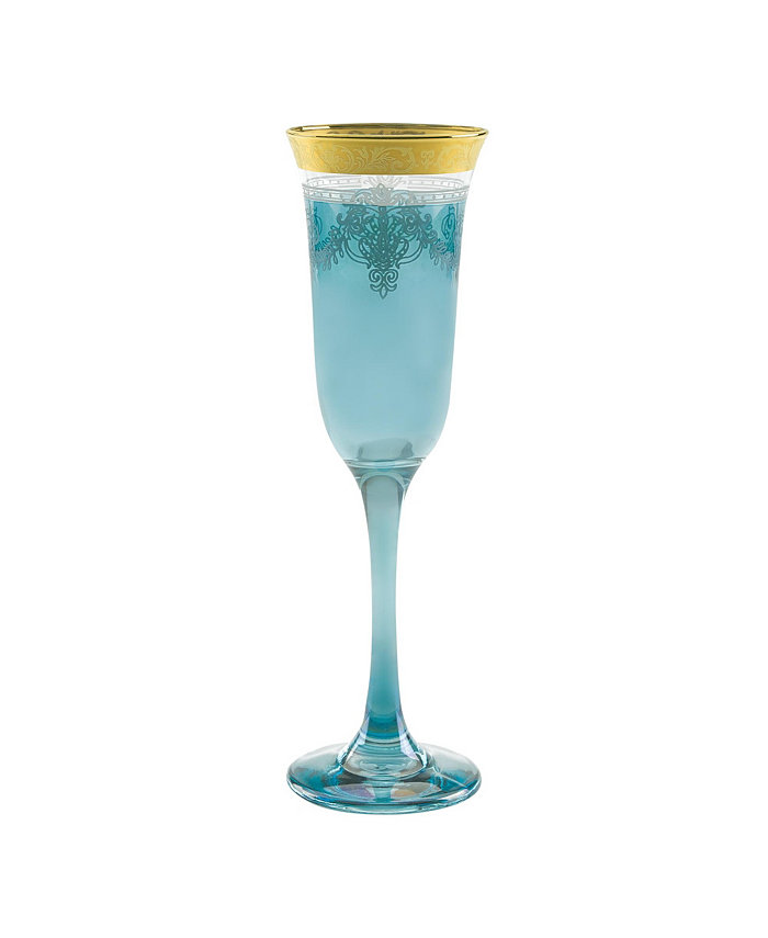 Lorren Home Trends Blue Flutes with a Gold Band Set of 6