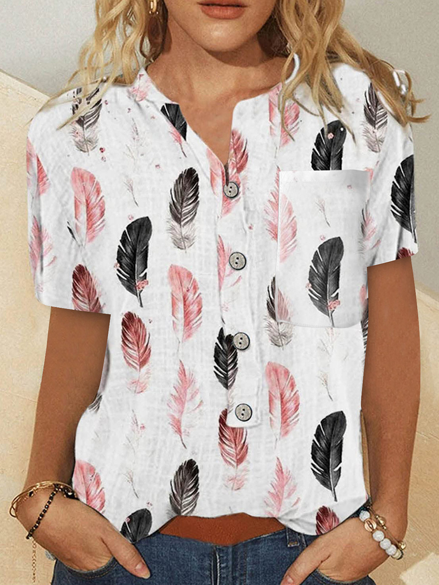 Short Sleeves Printed Women Fashion Blouses