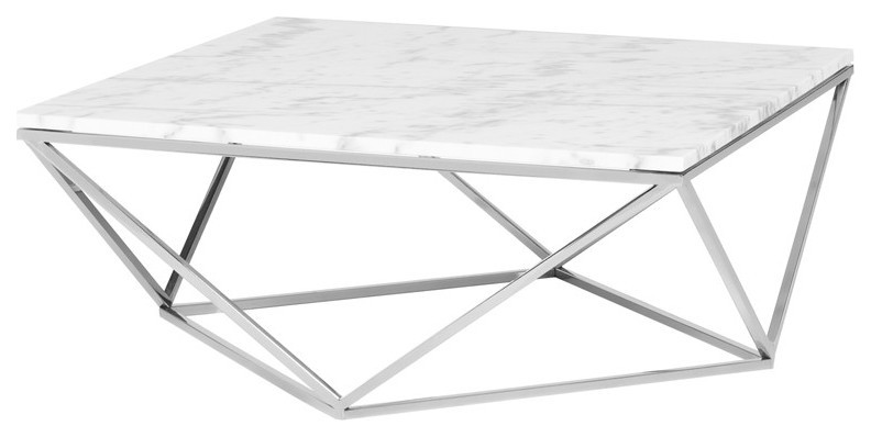 Corrado Coffee Table White Marble Top Polished Stainless   Contemporary   Coffee Tables   by Virgil Stanis Design  Houzz