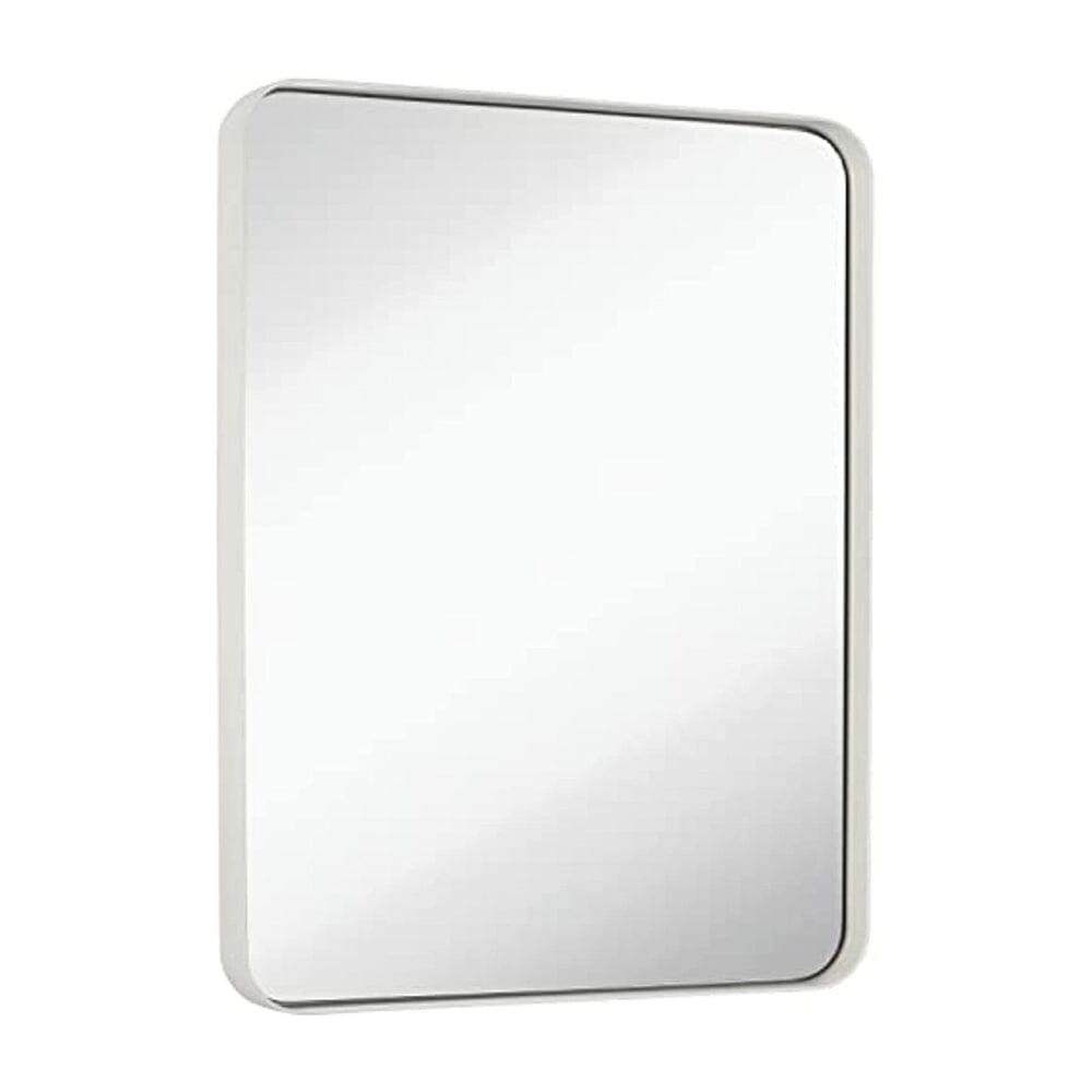 Contemporary White Metal Wall Mirror | Glass Panel White Framed Rounded Corner Deep Set Design  (22