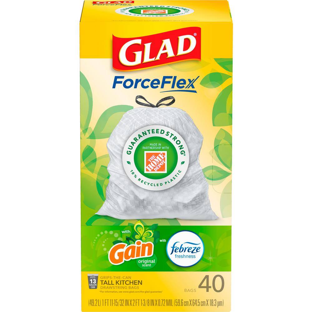 Glad Force Flex 13 Gal. Drawstring Trash Bags Original Scent with Gain Original Scent (40-Count) 1258722442