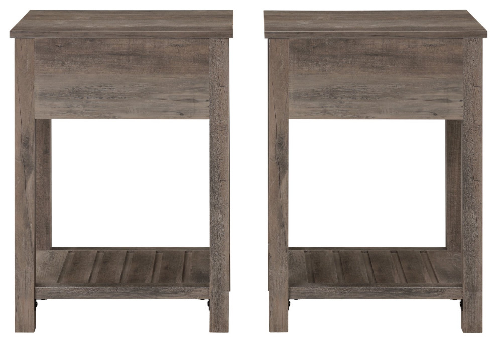 Set of 2 Side Table  Grooved Shelf  ampDrawer With Inverted Cup Pull  Gray Wash   Farmhouse   Side Tables And End Tables   by Decor Love  Houzz