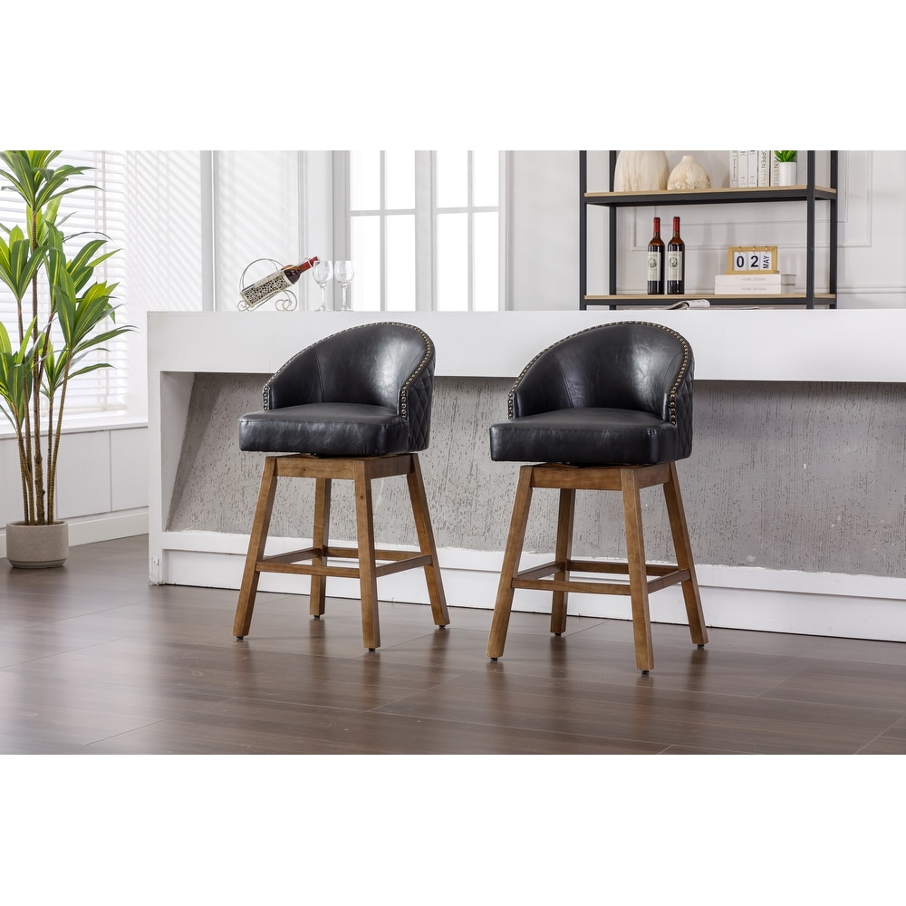 Upholstered PU Leather Swivel Barstool with Footrest  Set of 2