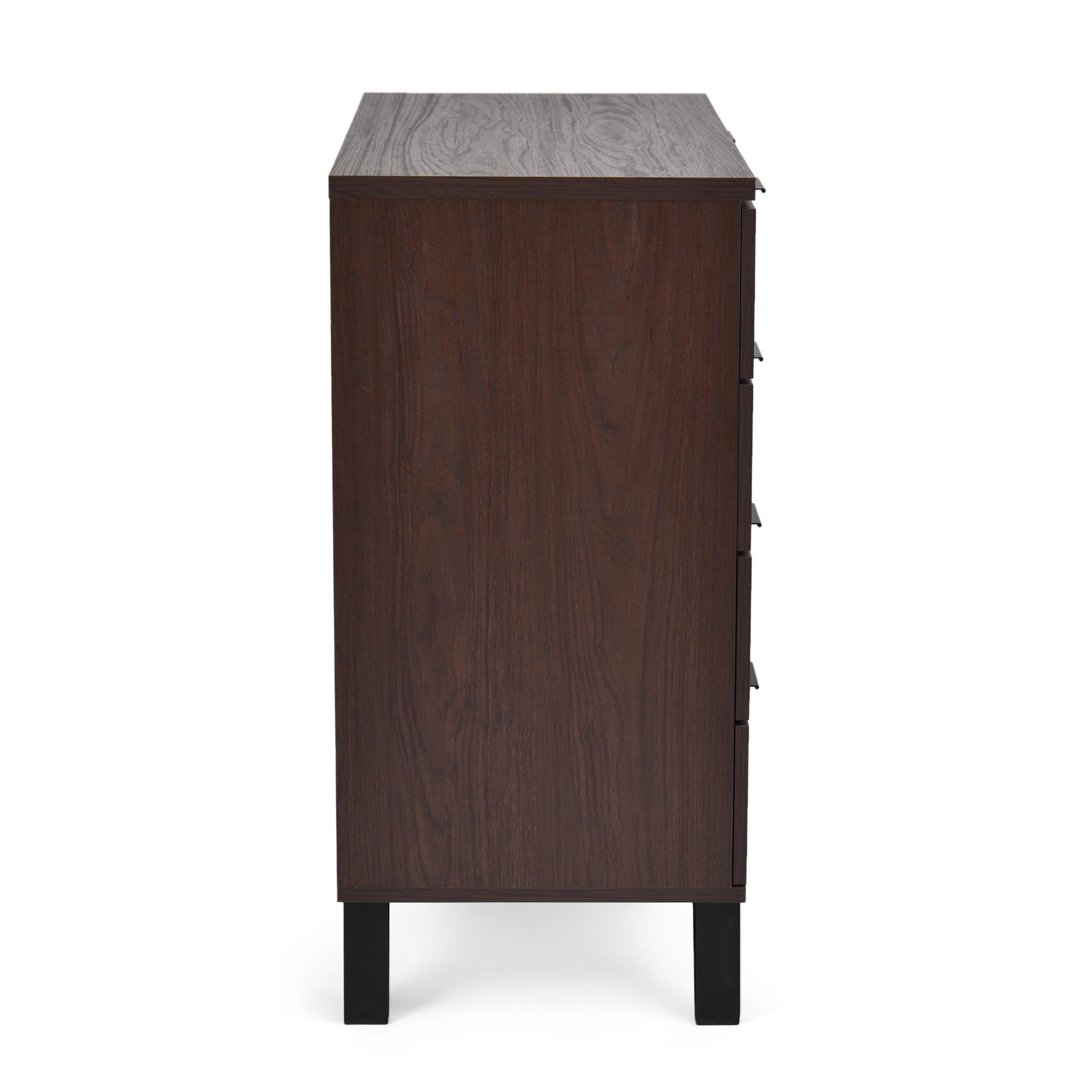 Demijen Modern Industrial 4 Drawer Wide Dresser, Walnut and Matte Black