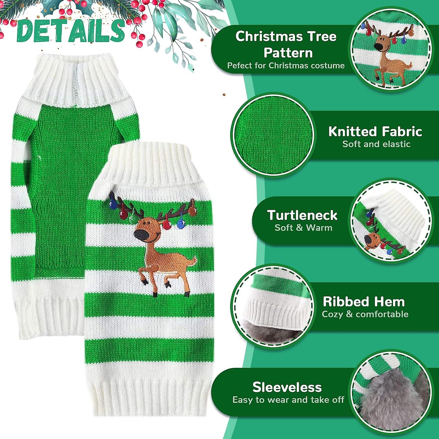 Christmas Dog Sweaters Xmas Pet Outfits Striped Elk Costume Holiday Clothes Gifts Puppy Cat Knitted Jumpers (m，green White Stripe Elk)