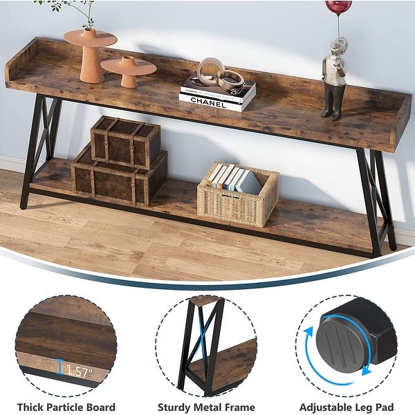 70.9 inch Long and Narrow Console Table Behind Sofa Couch， Rustic Brown Entry Table