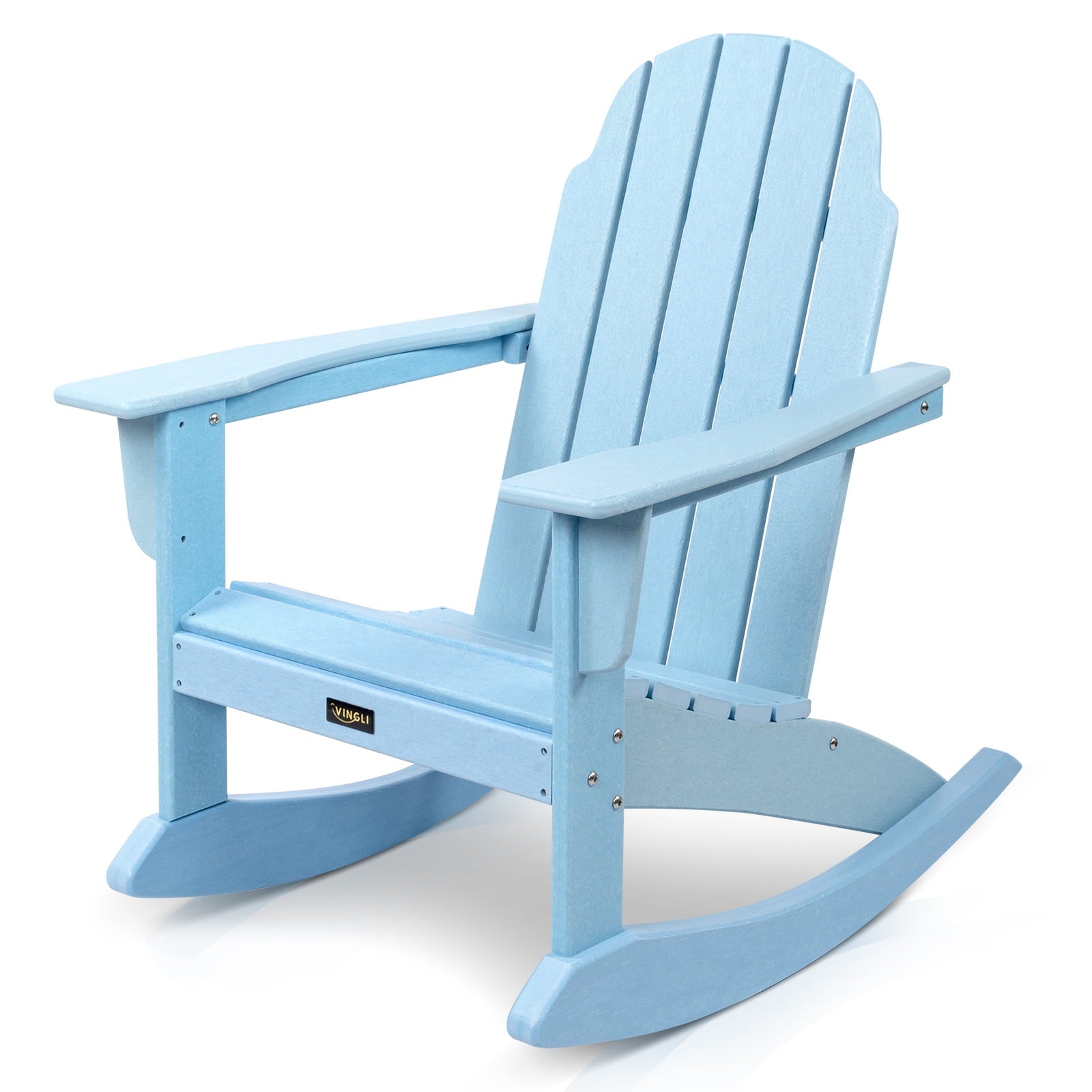 VINGLI Outdoor Rocking Chair, Plastic Adirondack Chair HDPE, 100% Recyclable Waterproof, for Pool Patio Lawn, Blue