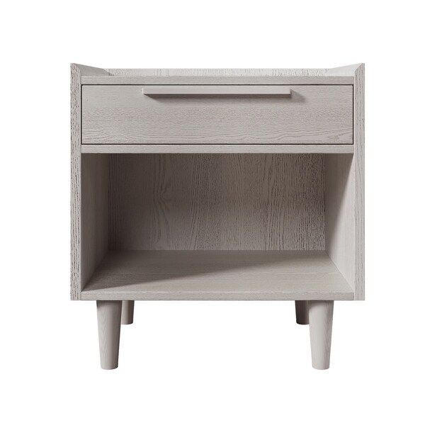 Modern Style Manufactured Wood 1 Drawer Nightstand Side Table with Wood Legs， Stone Gray